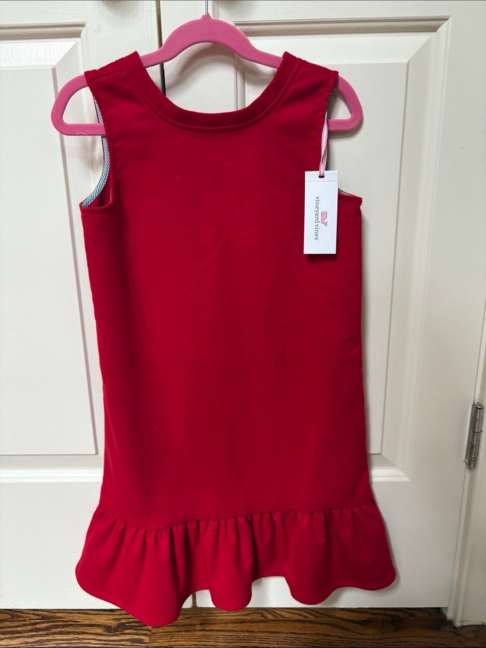 Vineyard Vines Bright Red Sleeveless V-Neck Dress with Ruffle Hem